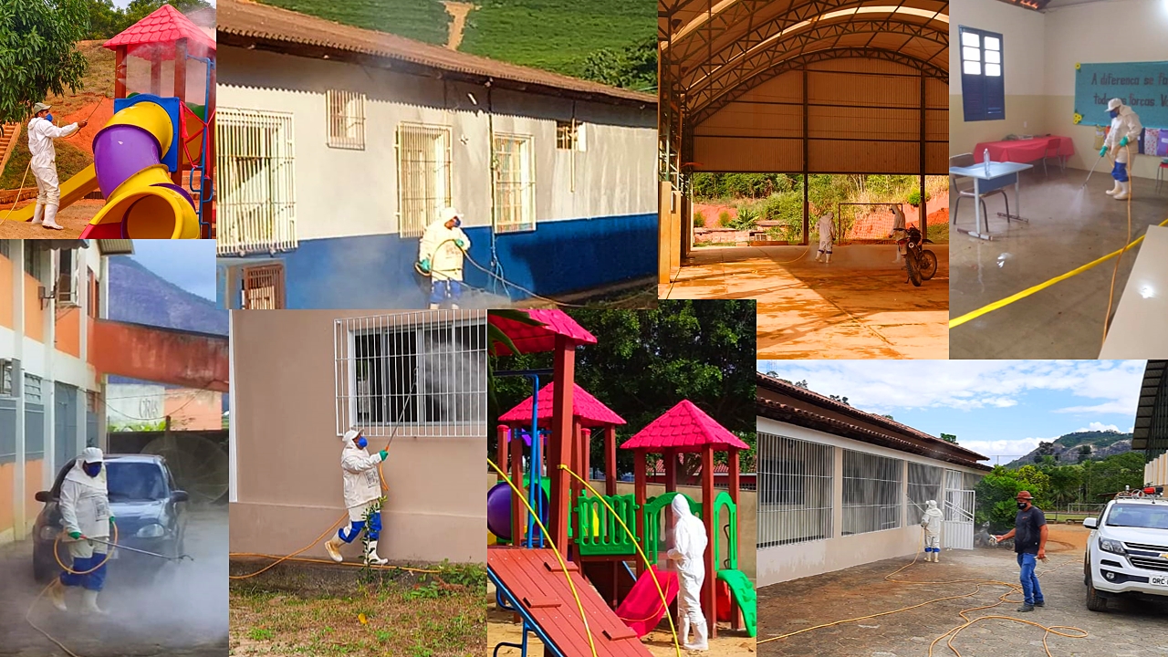 Higienização das escolas. Fotomontagem: Secretaria Municipal de Educação
